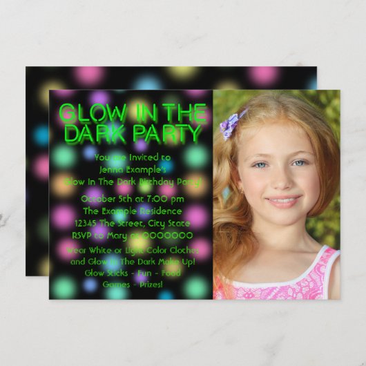 Glow Party Neon Glow In Het Donkere Verjaardagsfee Kaart (Voorkant / Achterkant)