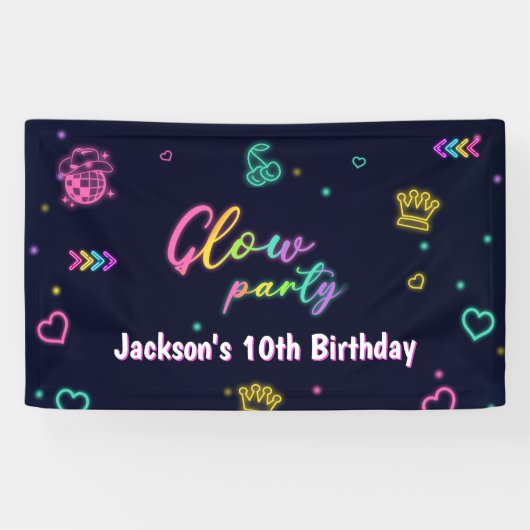 Glow Party Neon Kleurrijk Verjaardagsfeest Spandoek (Horizontaal)