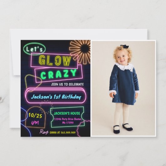 Glow Party Neon Kleurrijke Verjaardagsfeest Foto Kaart (Voorkant)