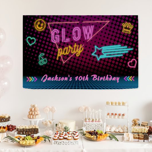 Glow Party Neon Kleurrijke Verjaardagsfeestbanner Spandoek