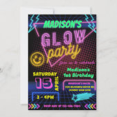 Glow Party Neon Kleurrijke Verjaardagsfeestje Uitn Kaart (Voorkant)
