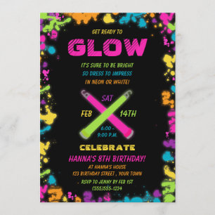 Glow Party Neon verjaardagsuitnodiging Kaart