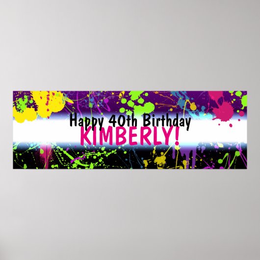 Glow Party Paint Splatter Neon Birthday Banner Poster (Voorkant)
