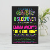 Glow Party Sleepover Birthday Party Invitation Kaart (Staand voorkant)