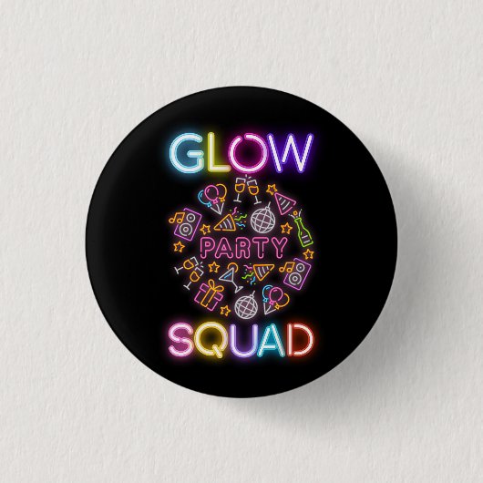 Glow Party Squad Neon Lights Birthday Jubileum Ronde Button 3,2 Cm (Voorkant)