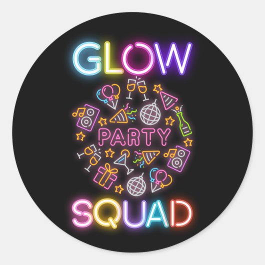 Glow Party Squad Neon Lights Birthday Jubileum Ronde Sticker (Voorkant)