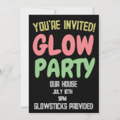 GLOW PARTY VERJAARDAG KINDER CUSTOM INVITATIONS KAART (Voorkant)