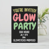 GLOW PARTY VERJAARDAG KINDER CUSTOM INVITATIONS KAART (Staand voorkant)