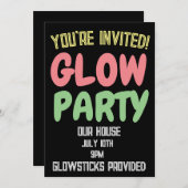 GLOW PARTY VERJAARDAG KINDER CUSTOM INVITATIONS KAART (Voorkant / Achterkant)