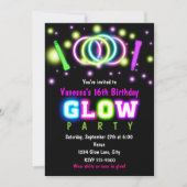 GLOW PARTY Verjaardag Neon Black Light Uitnodiging (Voorkant)