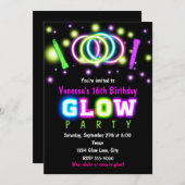 GLOW PARTY Verjaardag Neon Black Light Uitnodiging (Voorkant / Achterkant)