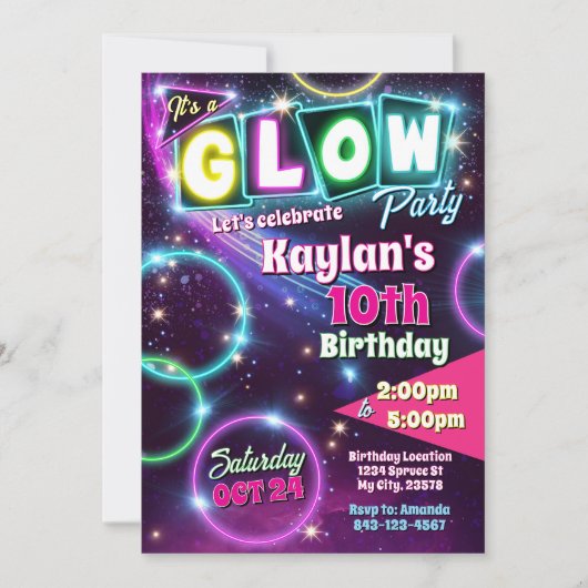 Glow Party verjaardagsuitnodiging Kaart (Voorkant)