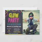 Glow Party verjaardagsuitnodiging met foto Kaart (Voorkant)