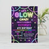 Glow Party verjaardagsuitnodiging, Neon Party Kaart (Staand voorkant)