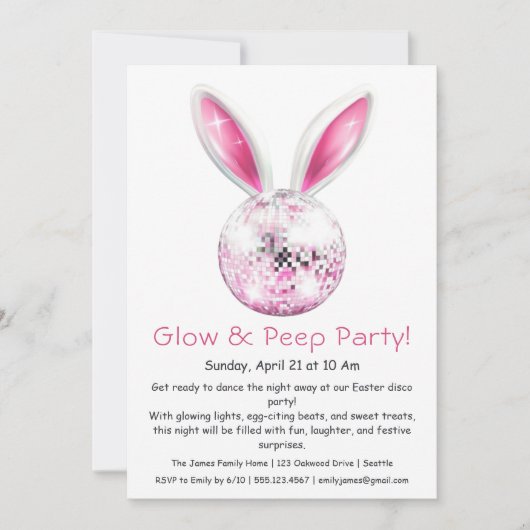 Glow & Peep Feest – Pasen Disco Uitnodiging (Voorkant)