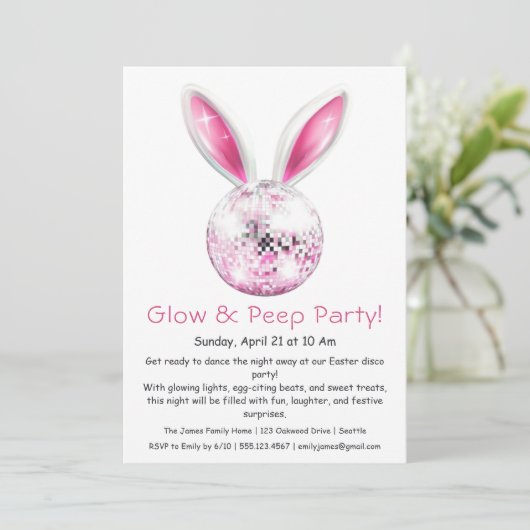 Glow & Peep Party – Uitnodiging voor Paasschotel (Staand voorkant)