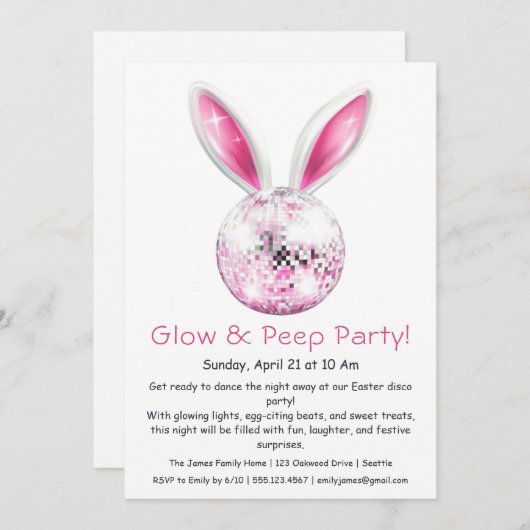 Glow & Peep Party – Uitnodiging voor Paasschotel (Voorkant / Achterkant)