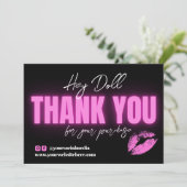 Glow Pink Neon Hartelijk dank voor een Kus Pictogr Bedankkaart (Staand voorkant)