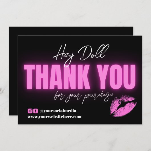 Glow Pink Neon Hartelijk dank voor een Kus Pictogr Bedankkaart (Voorkant / Achterkant)