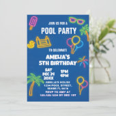 Glow Pool Party verjaardagsuitnodiging Kaart (Staand voorkant)