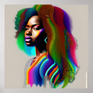 Glow Queen Regenboog Schattige Haar Zwart Melanine Poster