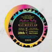 GLOW Rainbow Splash Bar Bat Mitzvah Uitnodiging (Voorkant / Achterkant)