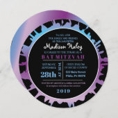 GLOW Rainbow Splash Bar Bat Mitzvah Uitnodiging (Voorkant / Achterkant)