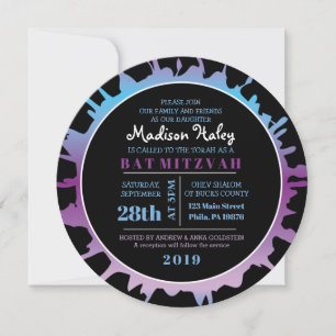 GLOW Rainbow Splash Bar Bat Mitzvah Uitnodiging