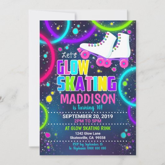 Glow Roller Schaats Uitnodiging Rolschaatsen Parti (Voorkant)