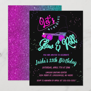 Glow Roller Skate Verjaardagsuitnodiging Kaart
