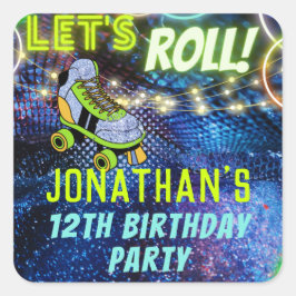 Glow Roller Skateboarden Birthday Party Favor Vierkante Sticker