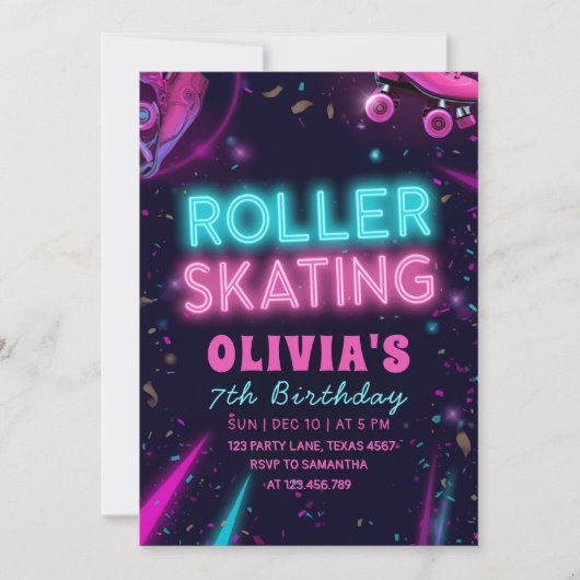 Glow Roller Skating Birthday | Neon Lights Party Kaart (Voorkant)