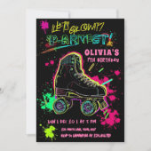 Glow Roller Skating Verjaardag | Neon Feest Kaart (Voorkant)