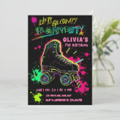 Glow Roller Skating Verjaardag | Neon Feest Kaart (Staand voorkant)