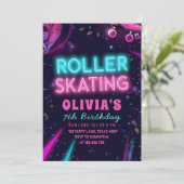 Glow Roller Skating Verjaardag | Neon Lights Feest Kaart (Staand voorkant)