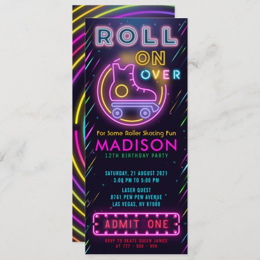 Glow Roller Skicket Pass Birthday Kaart (Voorkant / Achterkant)