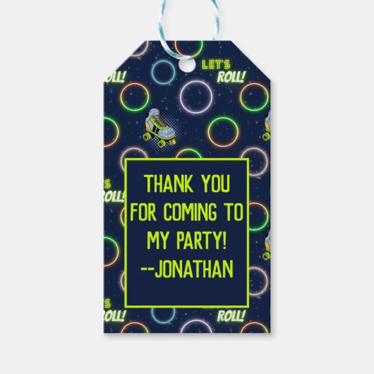 Glow Roller Skipboys Birthday Party Blue Green Cadeaulabel (Voorkant)