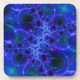 Glow Stars | Blauwe en witte fractale kunst Bier Onderzetter