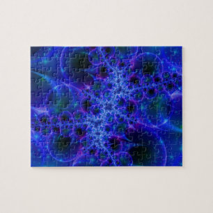 Glow Stars Blauwe en witte fractale kunst Legpuzzel
