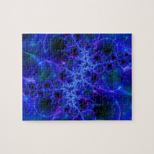 Glow Stars | Blauwe en witte fractale kunst Legpuzzel (Horizontaal)