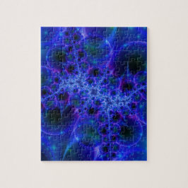 Glow Stars | Blauwe en witte fractale kunst Legpuzzel