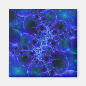 Glow Stars | Blauwe en witte fractale kunst Magneet (Voorkant)