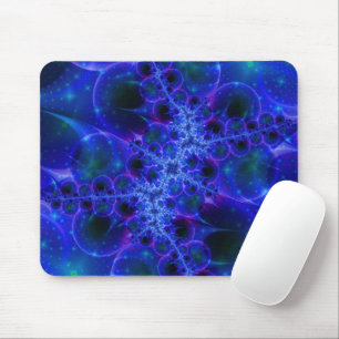 Glow Stars Blauwe en witte fractale kunst Muismat