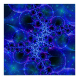 Glow Stars | Blauwe en witte fractale kunst Perfect Poster