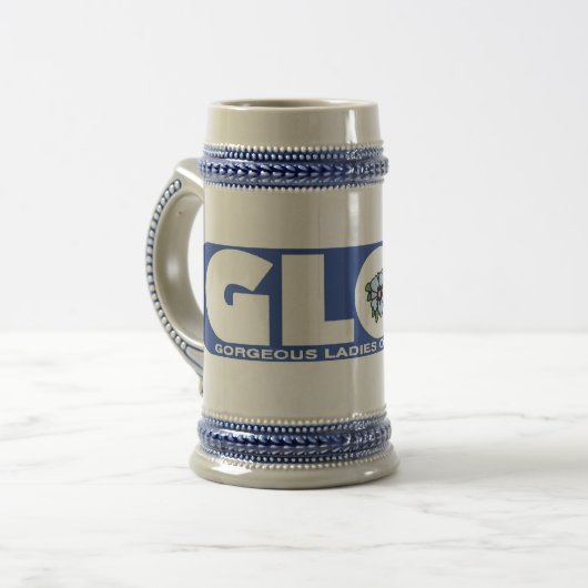 GLOW Stein Blue Logo Bierpul (Voorkant links)