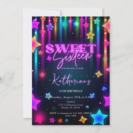 Glow Sweet 16 Zestien Retro 80s Neon Bright Kaart (Voorkant)
