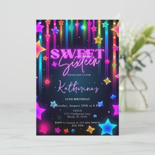 Glow Sweet 16 Zestien Retro 80s Neon Bright Kaart (Staand voorkant)