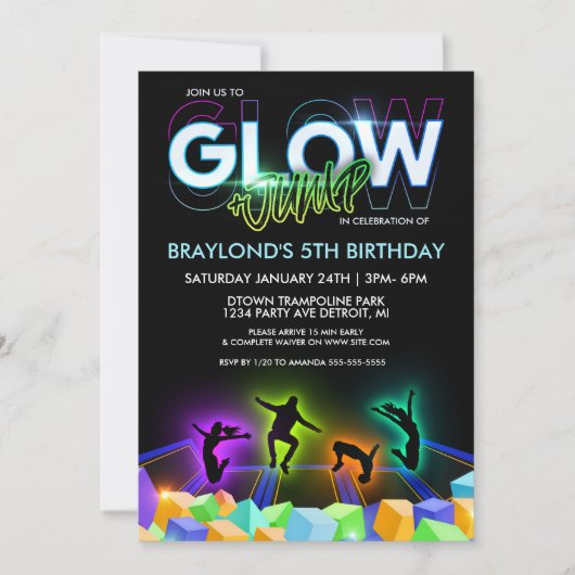 Glow Trampoline Park-feestuitnodiging Kaart (Voorkant)