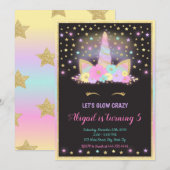 Glow Unicorn Invitation Unicorn Kaart (Voorkant / Achterkant)