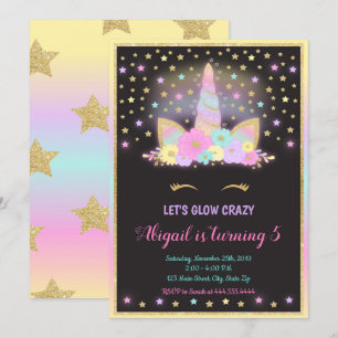 Glow Unicorn Invitation Unicorn Kaart
